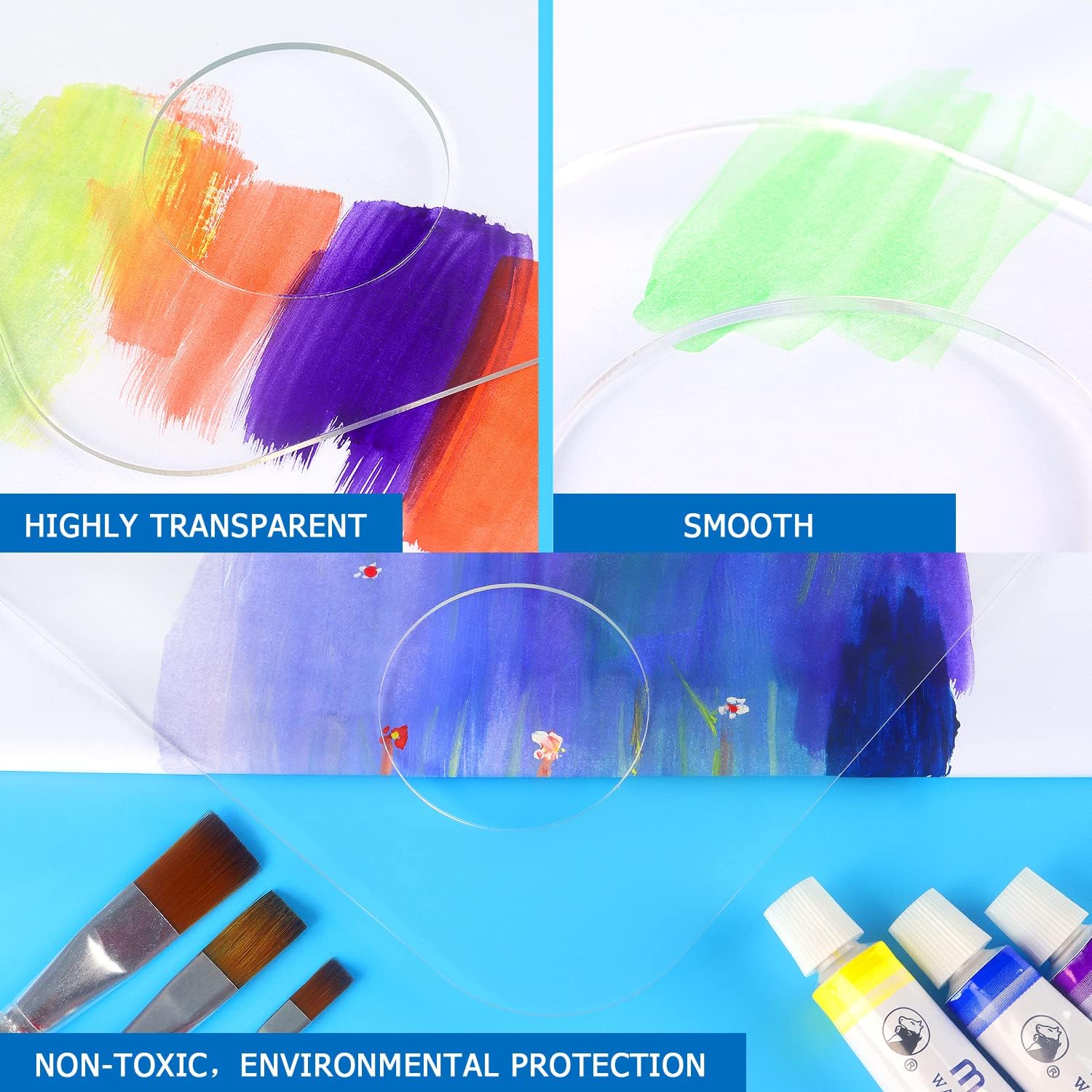 Tamaki 2 Pack Acrylic Paint Palette with Thumb Hole, 11.8 x 7.9 Inch | Clear Paint Pallet, Easy Clean Non-Stick Artist Pallet for Oil Watercolor Craft DIY Art Painting Palette - Image 5