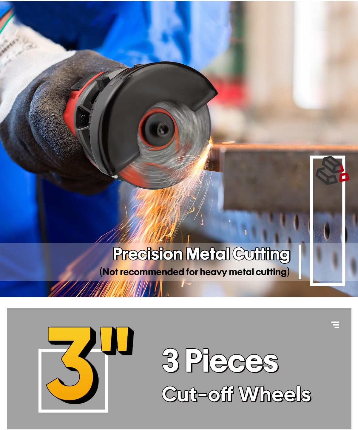SHALL 3 Inch High-Speed Cut Off Tool, 3.5 Amp Metal Cutter Tool with 3Pcs Multifunctional Cut Off Wheels, 24000RPM Electricl Metal Cutting Tools for Steel, Inox - Image 6