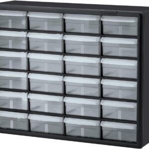 Akro-Mils 24-Drawer Plastic Drawer Storage Cabinet for Garage Organization, Bead Organizer, Building Bricks Storage, Teacher Toolbox, Makeup Organizer, 20" W x 6" D x 16" H, 10124 Black